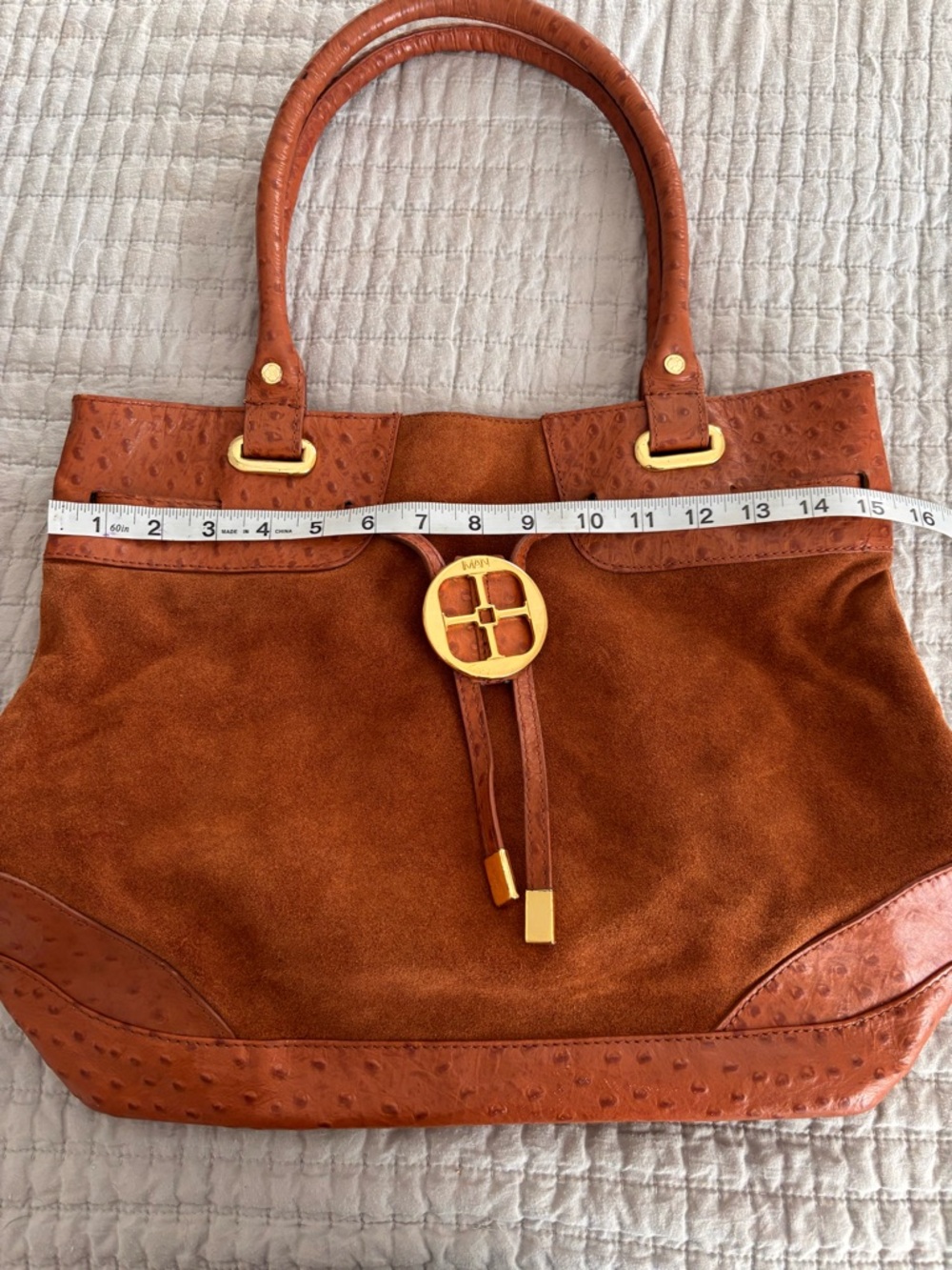 IMAN 100% Ostrich leather tote bag EUC - Picture 3 of 9